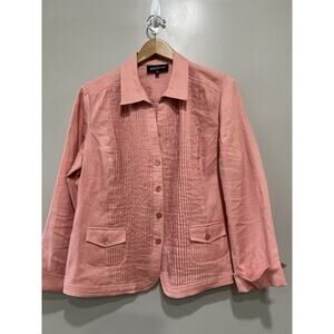 Jones New York Linen Pintuck Jacket Womens Sz 8 Button Up Front Pink Grannycore